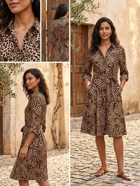 Calvin Klein Leopard Print Midi Shirt Dress in Brown